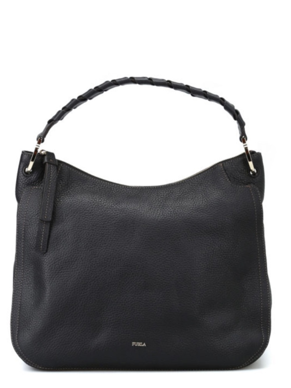 FURLA Rialto Onyx Black Pebbled Leather Shoulder Hobo Bag